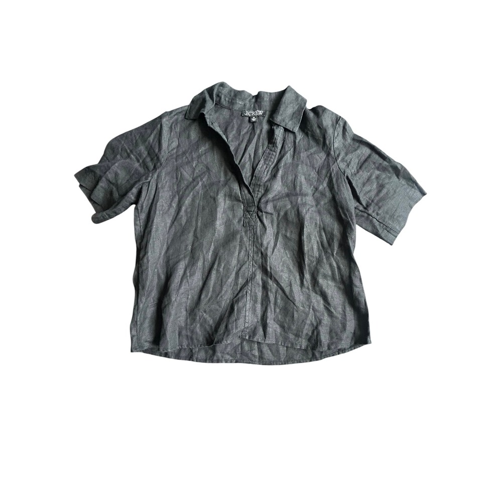 J.Crew Black Linen Blouse Top Short Sleeve V-Neck Minimalist Womens X Small